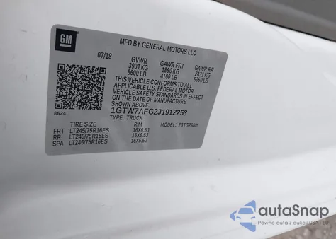 2018 GMC Savana 2500 Work Van из США, поврежденный, VIN 1GTW7AFG2J1912253